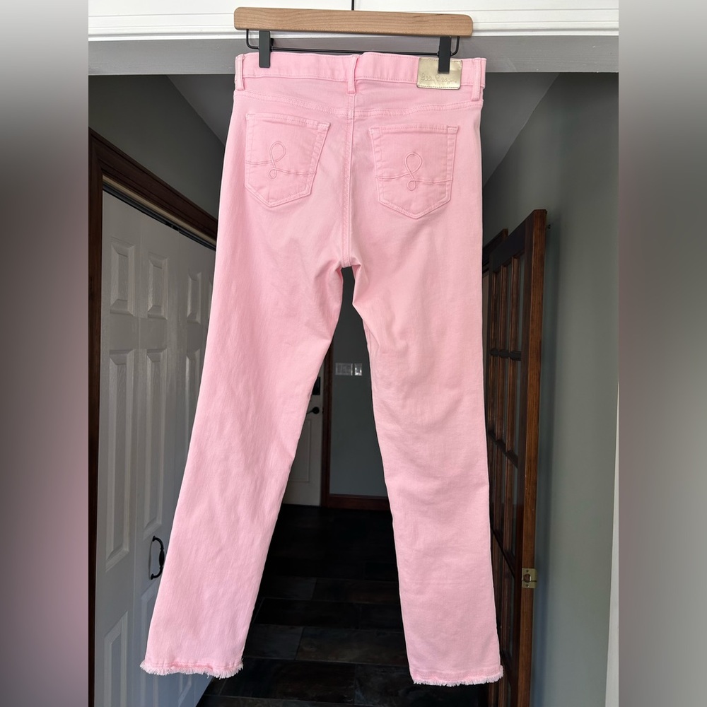 Lilly Pulitzer Pale Pink High Rise Raw Hem Ankle 27” Inseam Jeans Sz 6 - Picture 4 of 5